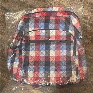 Vera Bradley Patriotic Plaid Campus Backpack with Red white and Blue Accents
